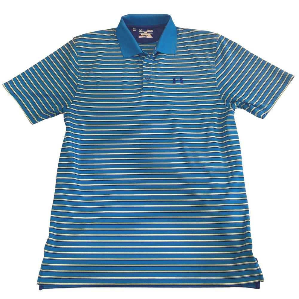 Under Armour Mens HeatGear Striped Polo Shirt‎ Blue Yellow 1100530 Medium